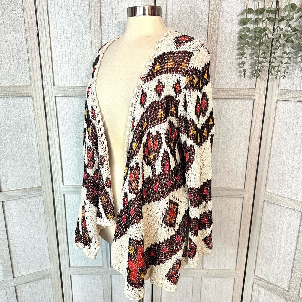 3/$22🩶 Ava Couture Open Front Cardigan Bohemian Floral Print Sweater Women Large